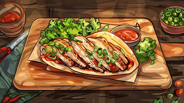 A delicious and healthy meal of grilled chicken, fresh vegetables, and a tangy sauce.