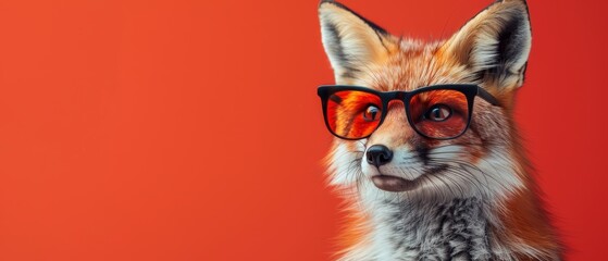 A fox wearing sunglasses and a red background