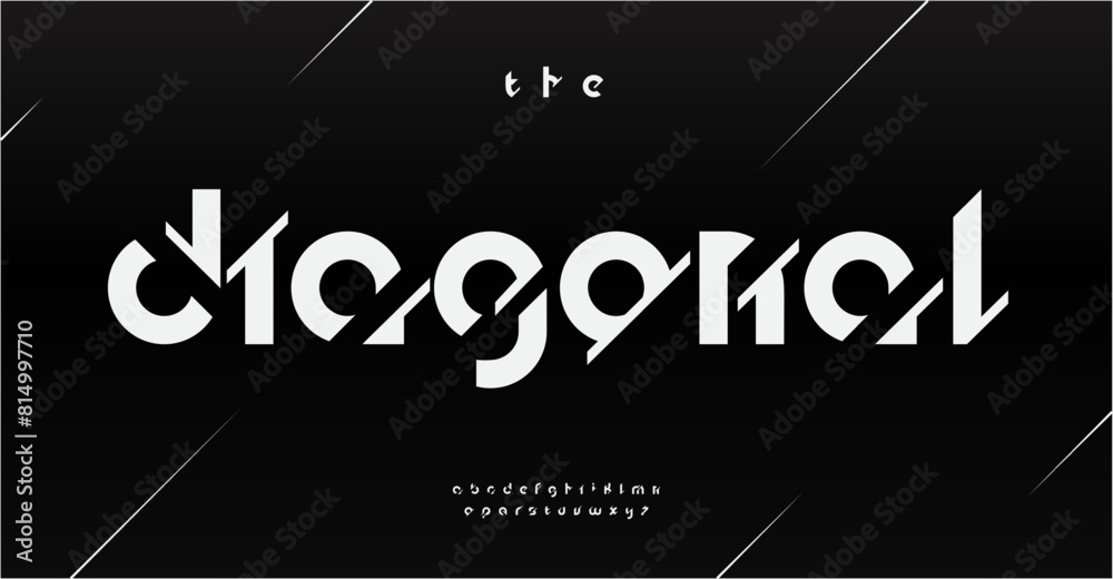 Poster futuristic cropped lowercase alphabet, minimalistic artistic bold dynamic letters, unique font for i