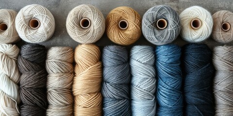 Skeins of yarn for knitting on a gray background, close-up