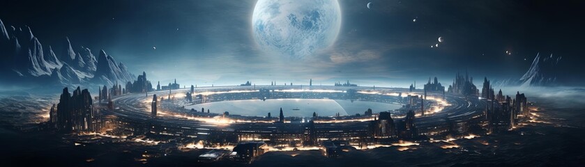 Mockup of a massive interstellar spaceship bridge overlooking a starry expanse