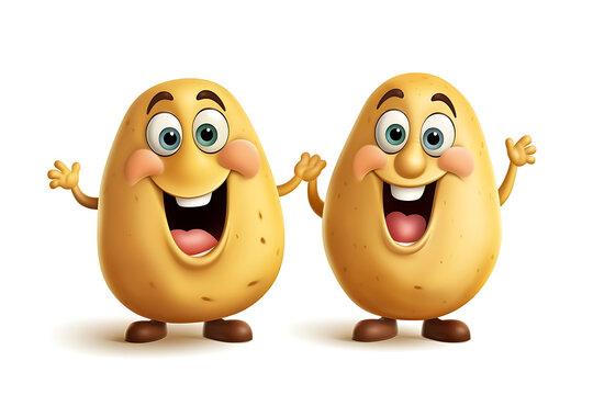 Cartoon potato character set with different facial expressions. 3d illustration.