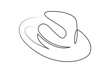 Continuous one line drawing of cowboy hat. Simple cowboy hat line art vector illustration.Continuous one line drawing of cowboy hat. 
Isolated on white background vector illustration.