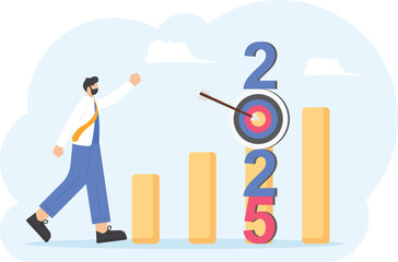 determine targets for business in 2025. an entrepreneur analyzes and sets strategies to develop or improve business performance.

