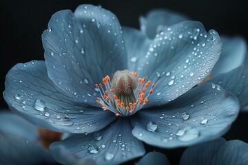 In the picture a flower has water droplets around it
