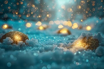 A snow covered ground with lights on it, high quality, high resolution