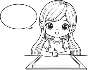 School children are writing kawaii cartoon characters, cute lines and colorful coloring pages.
