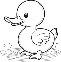 Kawaii duck, cartoon character, cute lines and colorful coloring pages.