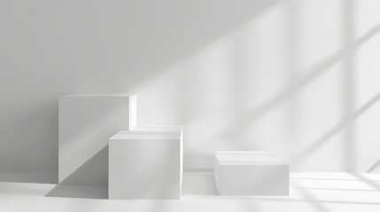 White podium with shadow on white background.