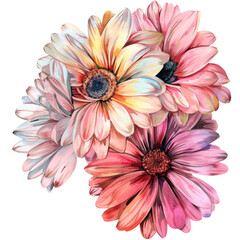 Illustration Bouquet of gerbera flowers, watercolor clipart, Isolated on transparent background