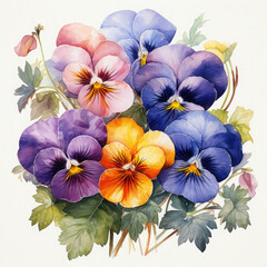 Watercolor Pansy Illustration, Generative Ai