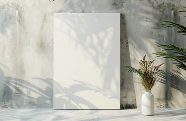 Mock up for Blank white Poster Frame in the interior with tropical flowers