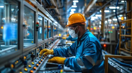 Engineers installing advanced sensors to monitor the health of factory equipment continuously.