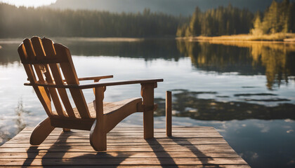 Chair on Dock at Alice Lake in Late Afternoon

