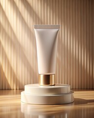 Cosmetic cream bottle on podium