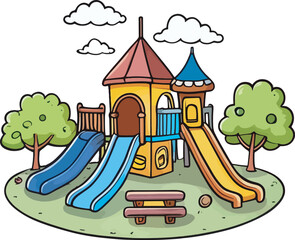 Amusement park, kawaii, cartoon characters, cute lines and colors, coloring pages