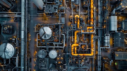 Aerial view of a sprawling industrial complex with emphasis on architectural geometry.