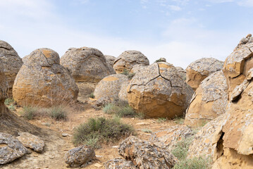 Stone balls in the Torysh valley in Aktau, western Kazakhstan. Concretions on the Ustyurt plateau in Aktau region.