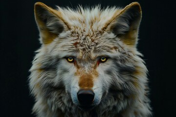 Portrait of a wolf on a black background,  Close-up