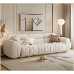Elegant French Living Room: White Cashmere Sofa in Simple Décor