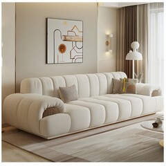 Elegant French Living Room: White Cashmere Sofa in Simple Décor