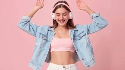 Young Woman Enjoying Music in Headphones.