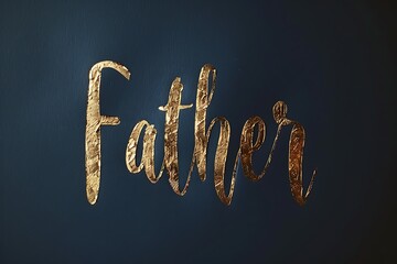 A minimalist art print with "Father" written in bold, gold typography against a deep navy background.