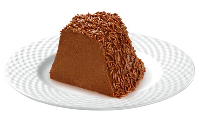 prato com pudim de chocolate ao leite isolado em fundo transparente 