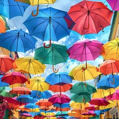 colorful umbrellas on the beach Generative AI