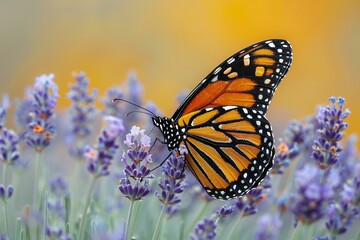 Monarch Butterfly (Danaus plexippus) on lavender flowers