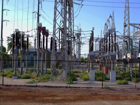 High voltage electrical substation in geothermoelectric power plant in the city of Mexicali in Baja California. Mexico. Cerro Prieto