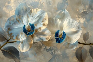 Featuring a  photo of a flower with two blue and white flowers