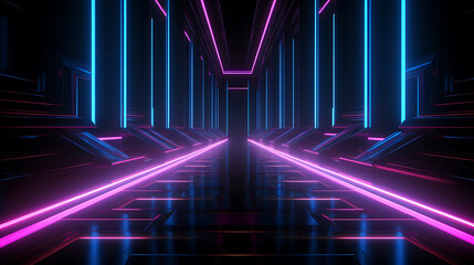 3D abstract background with neon lights. 3d illustration. Futuristic corridor