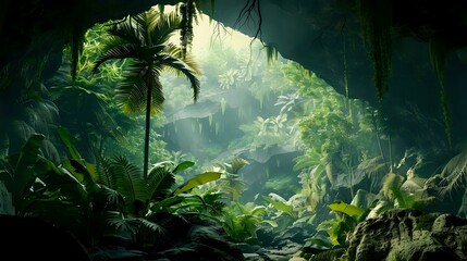 view of a cave in the jungle