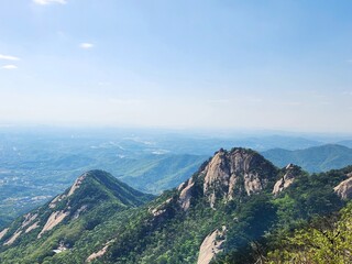 the top of Bukhansan Mountain in Korea in sunny weather. hiking in korea. mountains Korea Seoul