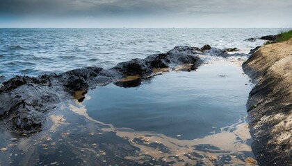 photo of spilled oil in the ocean, oil slick, ocean pollution