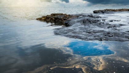 Obraz premium photo of spilled oil in the ocean, oil slick, ocean pollution