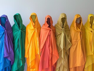 Lineup of Individuals Dressed in Vibrant Colorful Clothing