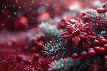 Digital image of red christmas background with snowflakes and snowflakes