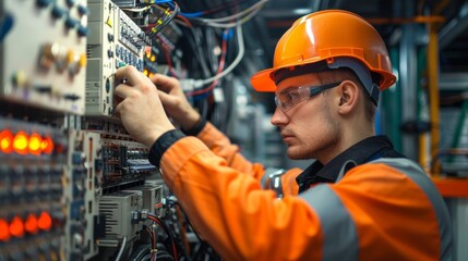 Electrical engineers conducting a load test on factory machinery.
