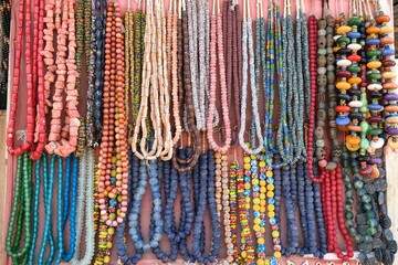 Obraz premium Colourful African style beads necklaces of different colours and patterns