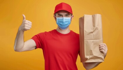 Delivery Worker with Mask and Giving Thumbs Up..