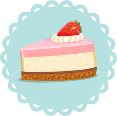 Cheesecake slice with strawberry vector illustration. Traditional food for Jewish holiday Shavuot