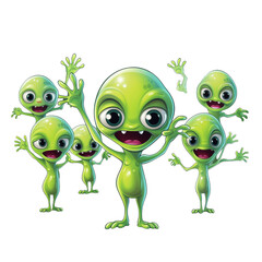 Vector illustration of Cartoon cute green alien family isolated on transparent background. Let me know if you need any further assistance!