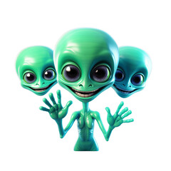Green alien isolated on transparent background. 3D rendering. Cartoon character.