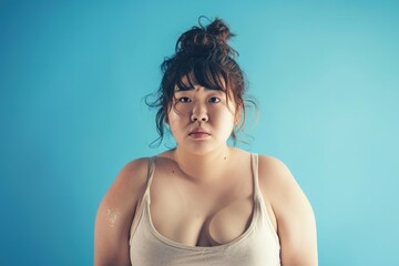 Obraz premium Plus-Size Asian Woman in Tank Top with Blue Background