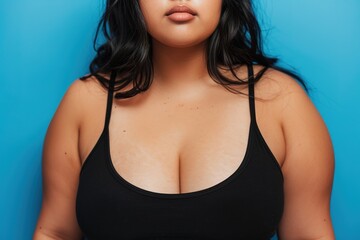 Fototapeta premium Plus-Size Asian Woman in Tank Top with Blue Background