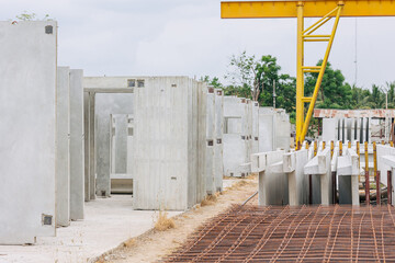 Precast concrete casting manufacturing plant, Cement products large construction site yard business industry.