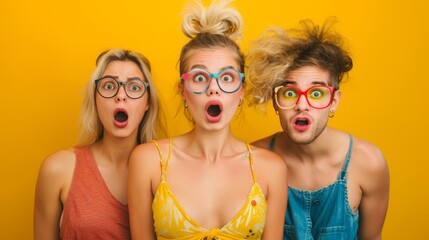 Obraz premium Group of Friends Expressing Surprise