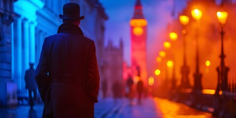 Victorian Private Detective Taking a Leisurely Walk Through the London Streets on a Moody Evening....